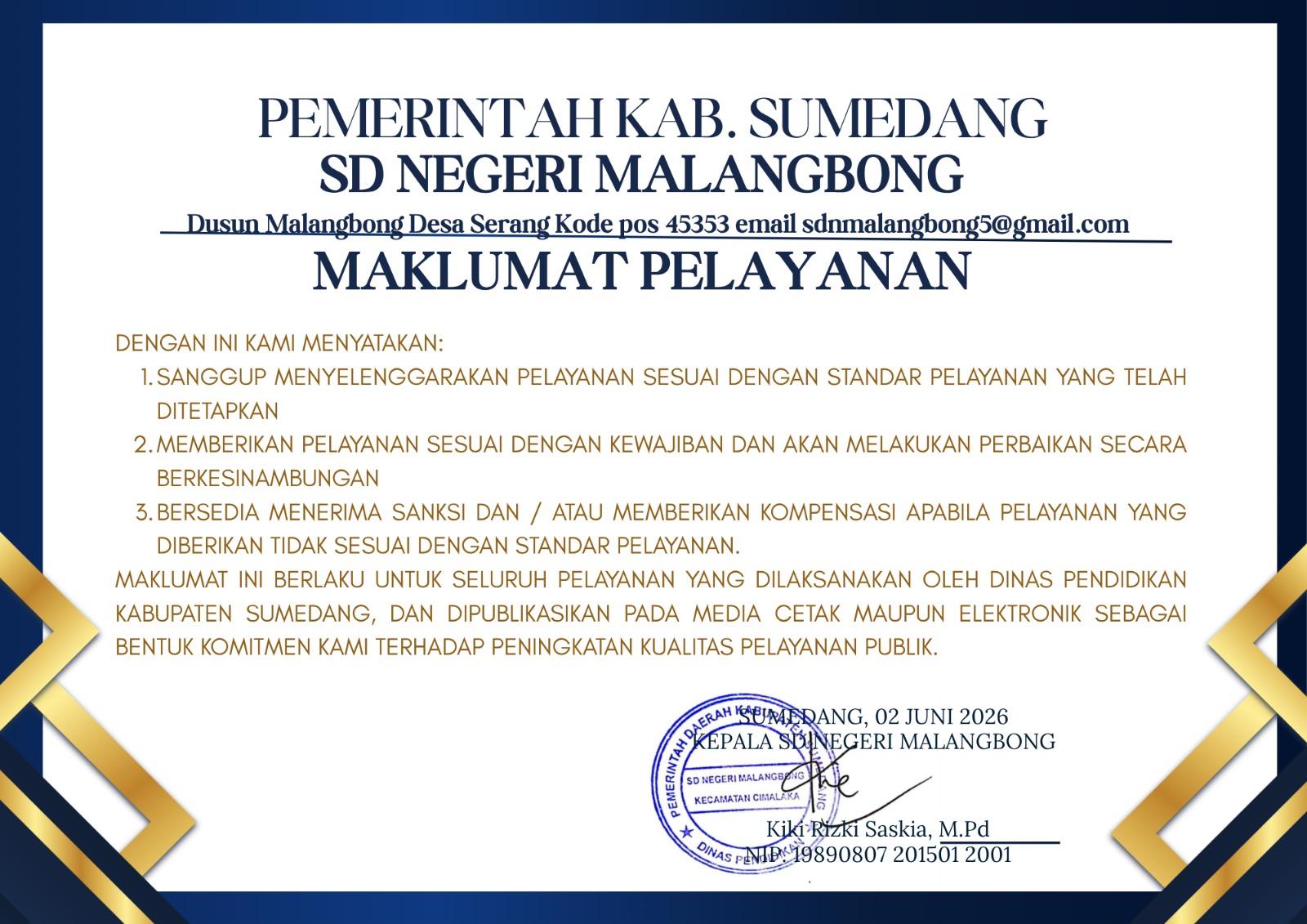 MAKLUMAT PELAYANAN SDN MALANGBONG